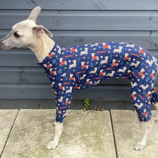 Christmas Reindeer Stretch Cotton Onesie Pjs for Whippets and Grey Hounds