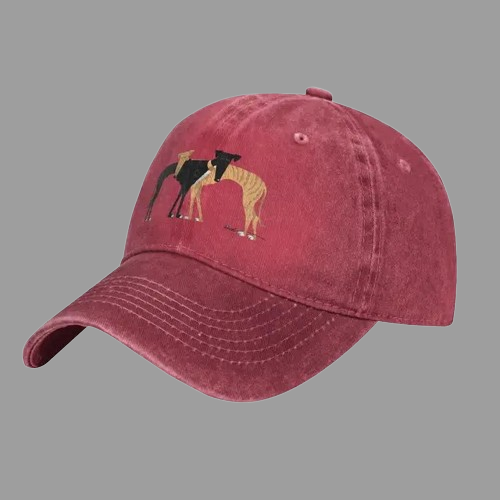 Whippet Greyhound Washed Red Base ball cap. The Smart Dog Company